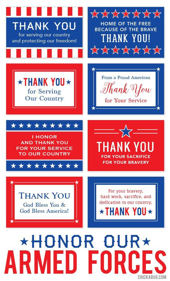 Thank You For Your Service Gift Ideas
 Free printable "Honor Our Armed Forces" cards