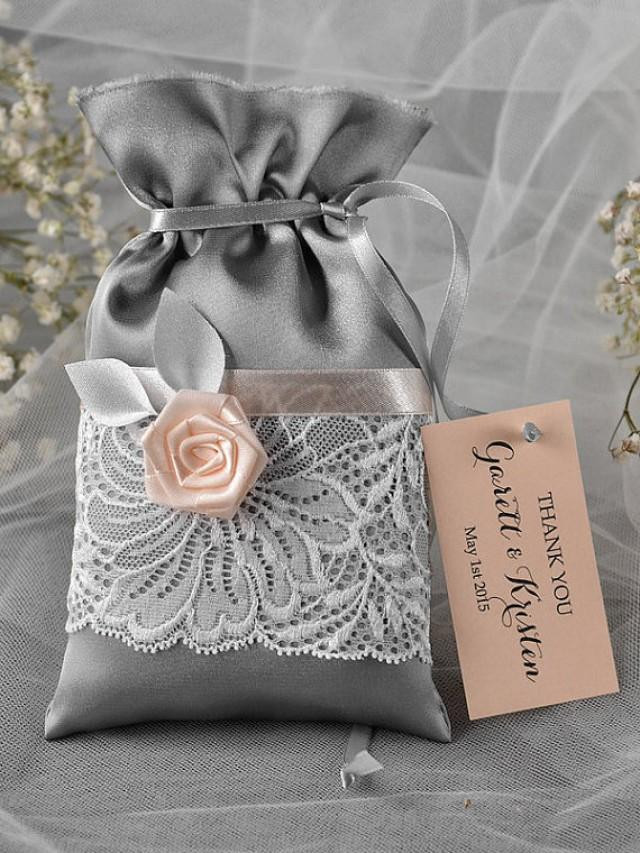 Thank You Gift Bag Ideas
 Custom Listing 100 Grey And Peach Wedding Favor Bag