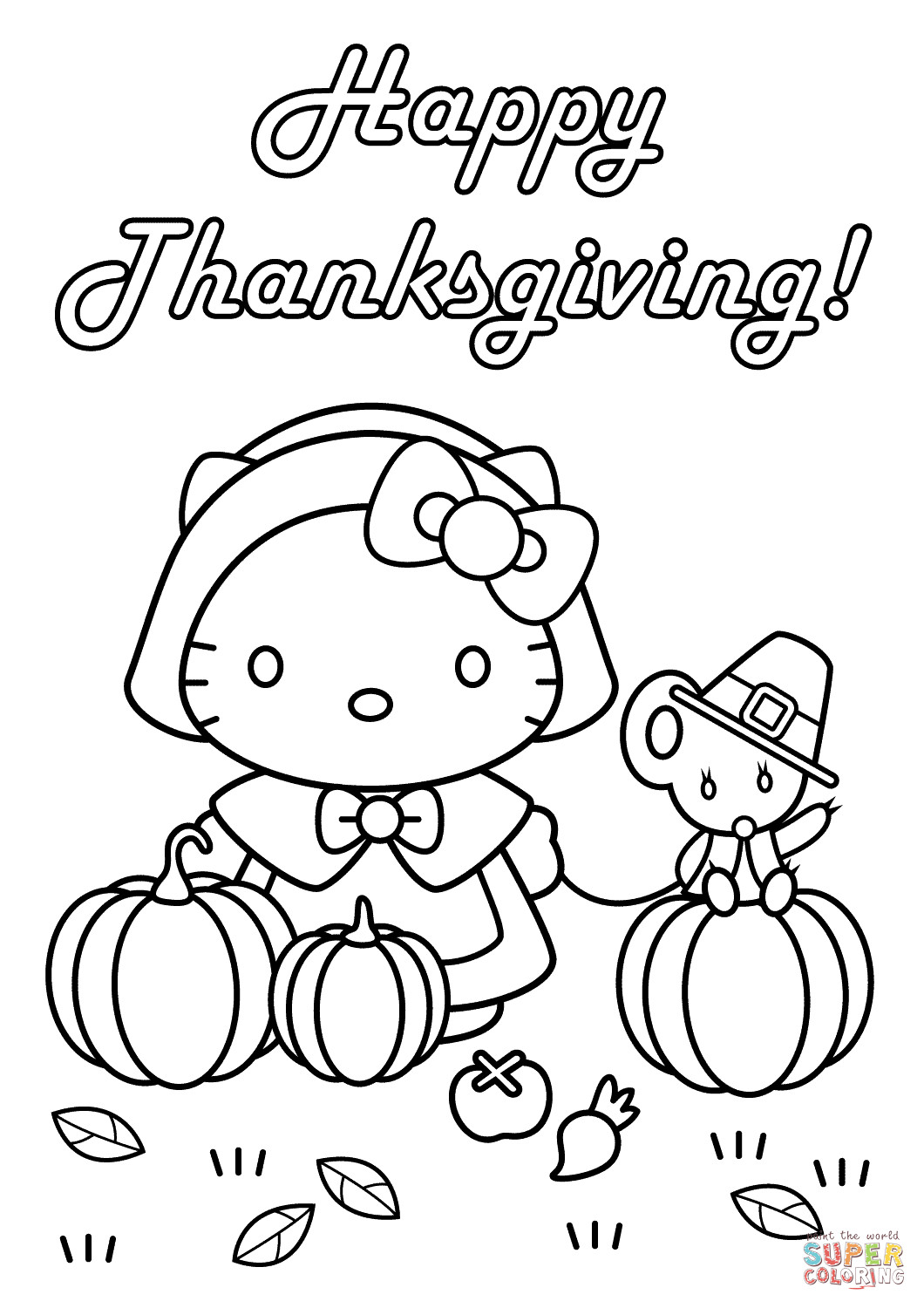 Thanksgiving Coloring Pages
 Hello Kitty Happy Thanksgiving coloring page