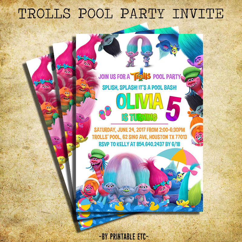 Trolls Pool Party Ideas
 Trolls Pool Party Invitation Trolls Movie Birthday Party