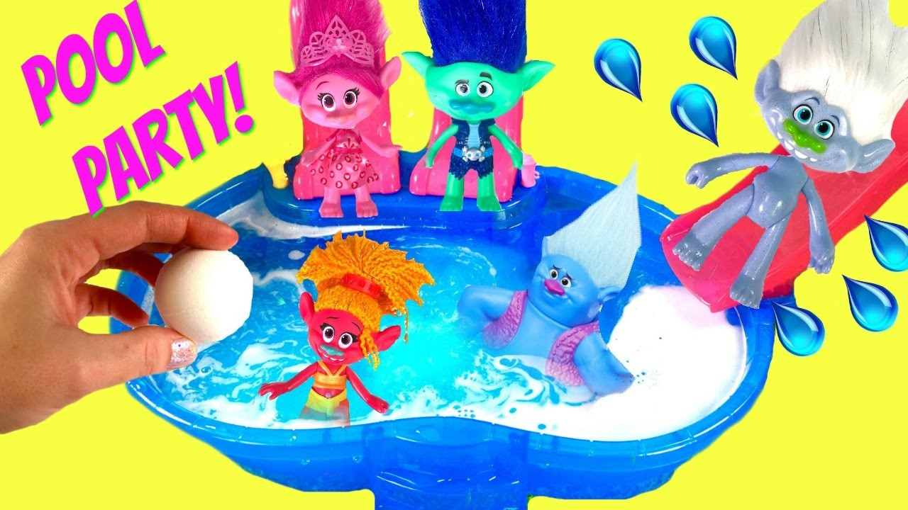 Trolls Pool Party Ideas
 Trolls Movie Branch & Poppy Have a Pool Party and Dive for