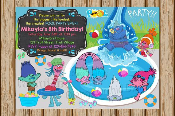 Trolls Pool Party Ideas
 Trolls Pool Party Birthday Invitation Trolls Birthday Invite