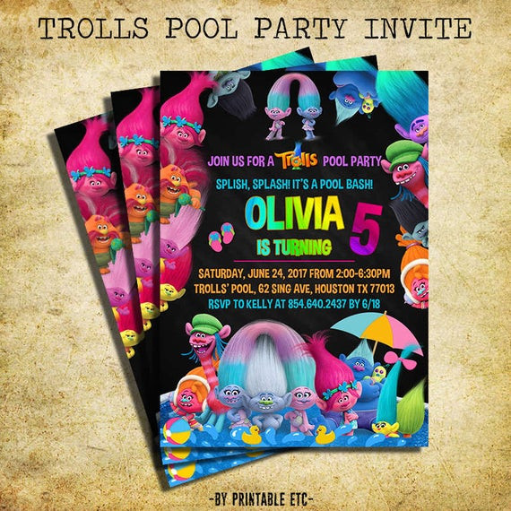 Trolls Pool Party Ideas
 Trolls Pool Party Invitation Trolls Movie Birthday Party