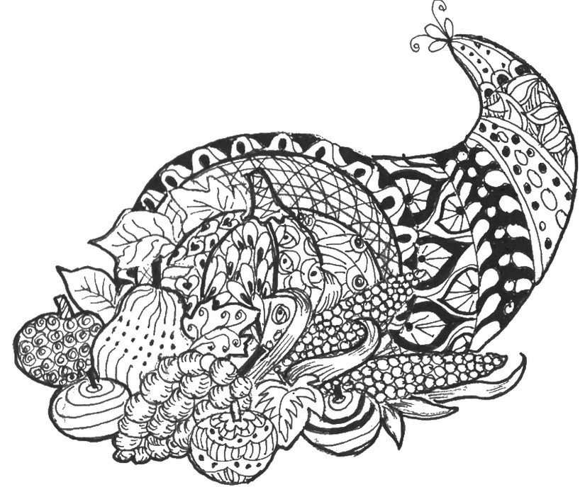 Turkey Coloring Pages For Adults
 Art Therapy coloring page thanksgiving Cornucopia 6
