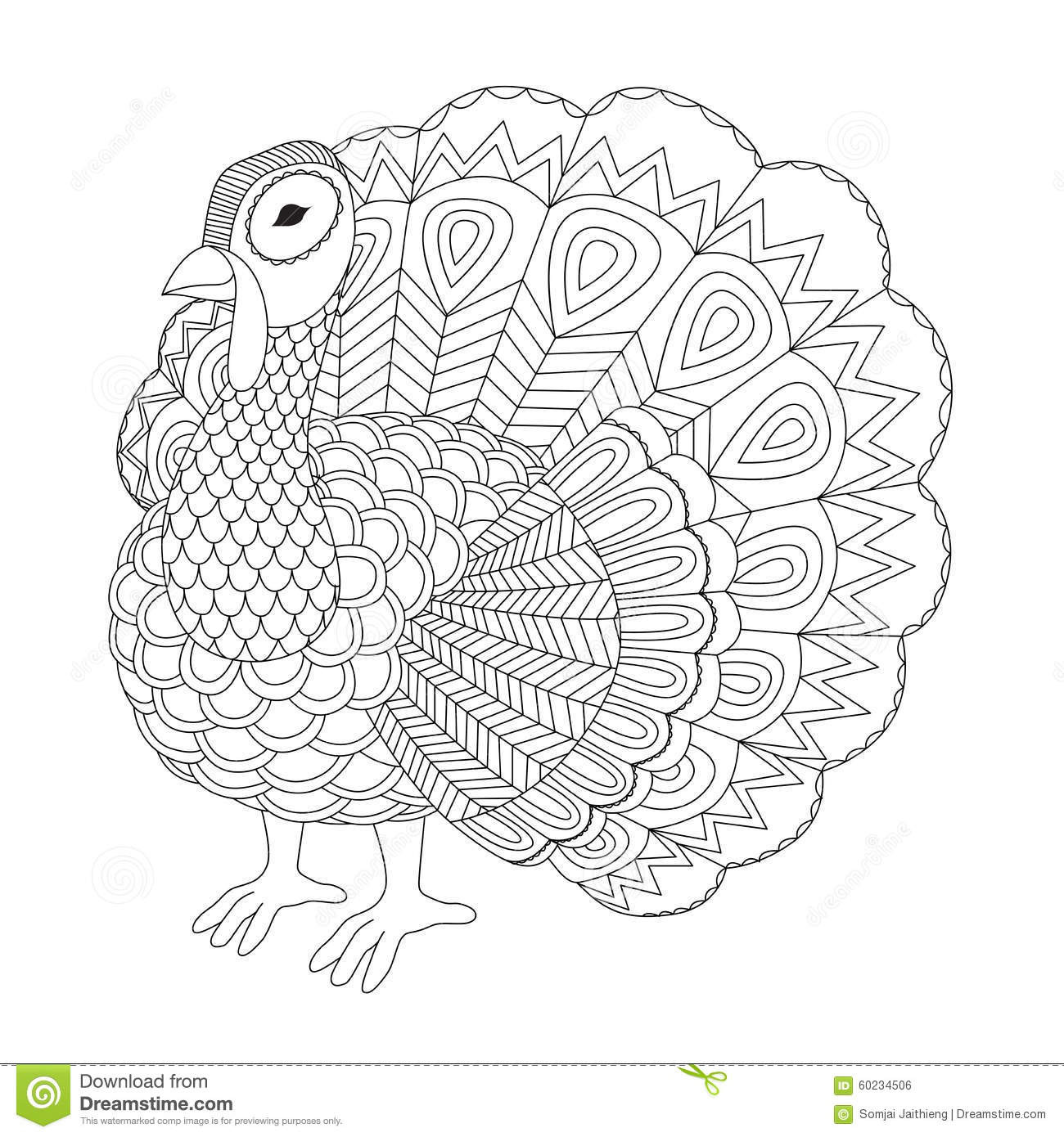 Turkey Coloring Pages For Adults
 Detailed Zentangle Turkey For Coloring Page For Adult