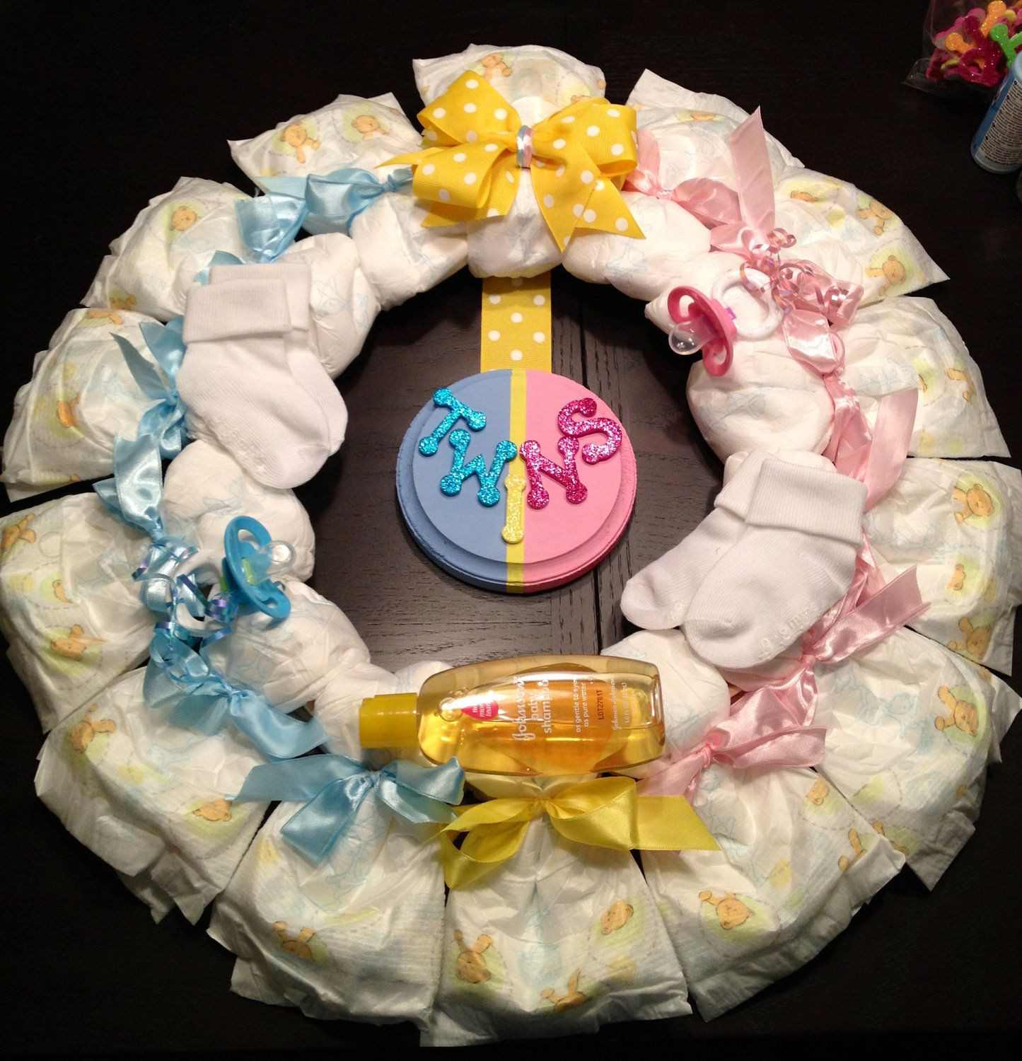 Twin Baby Shower Gift Ideas
 TWINS DIAPER WREATH Baby Shower Gift Custom Decoration