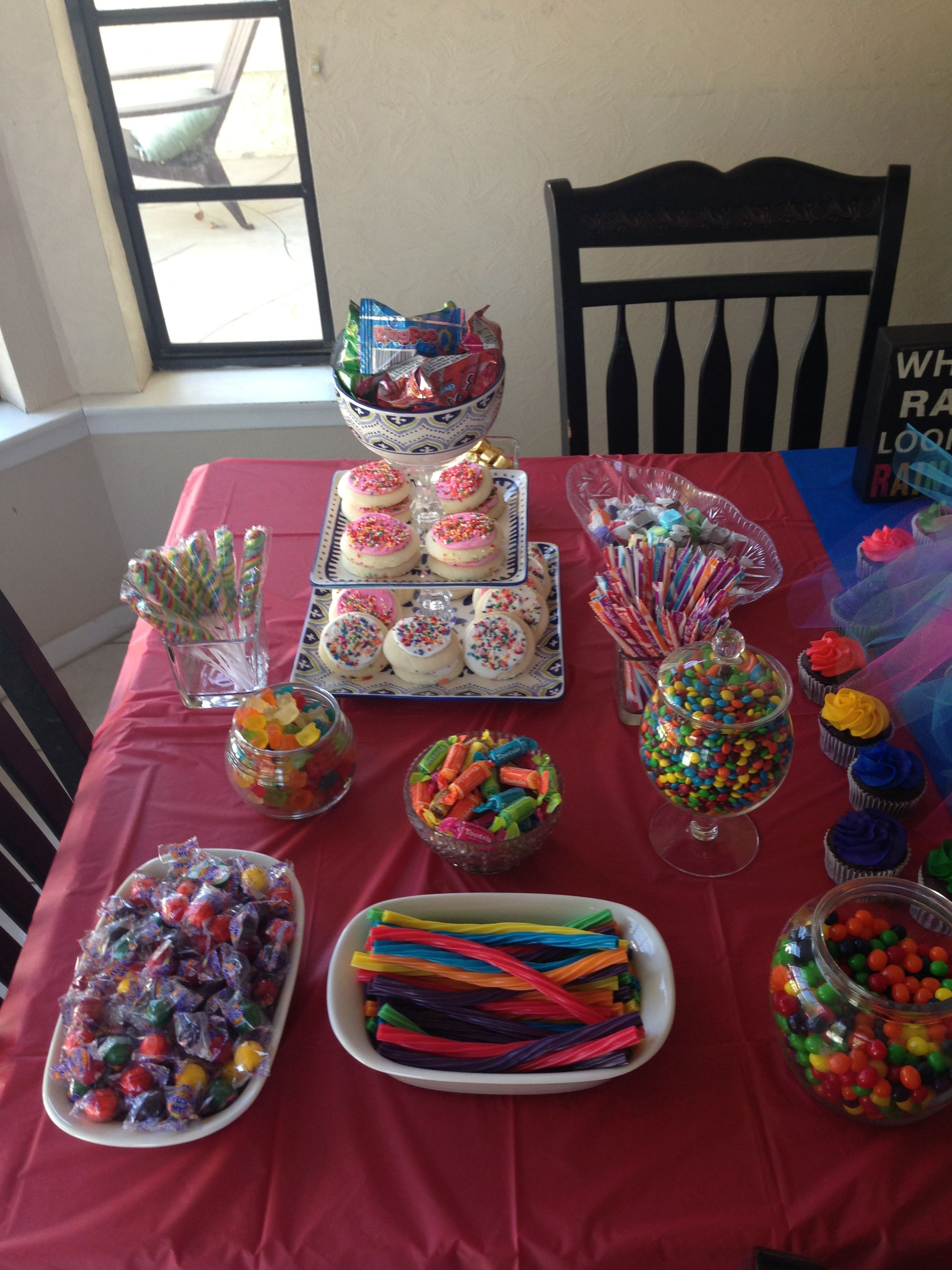 Unicorn Party Table Ideas
 Rainbow candy buffet rainbow unicorn birthday