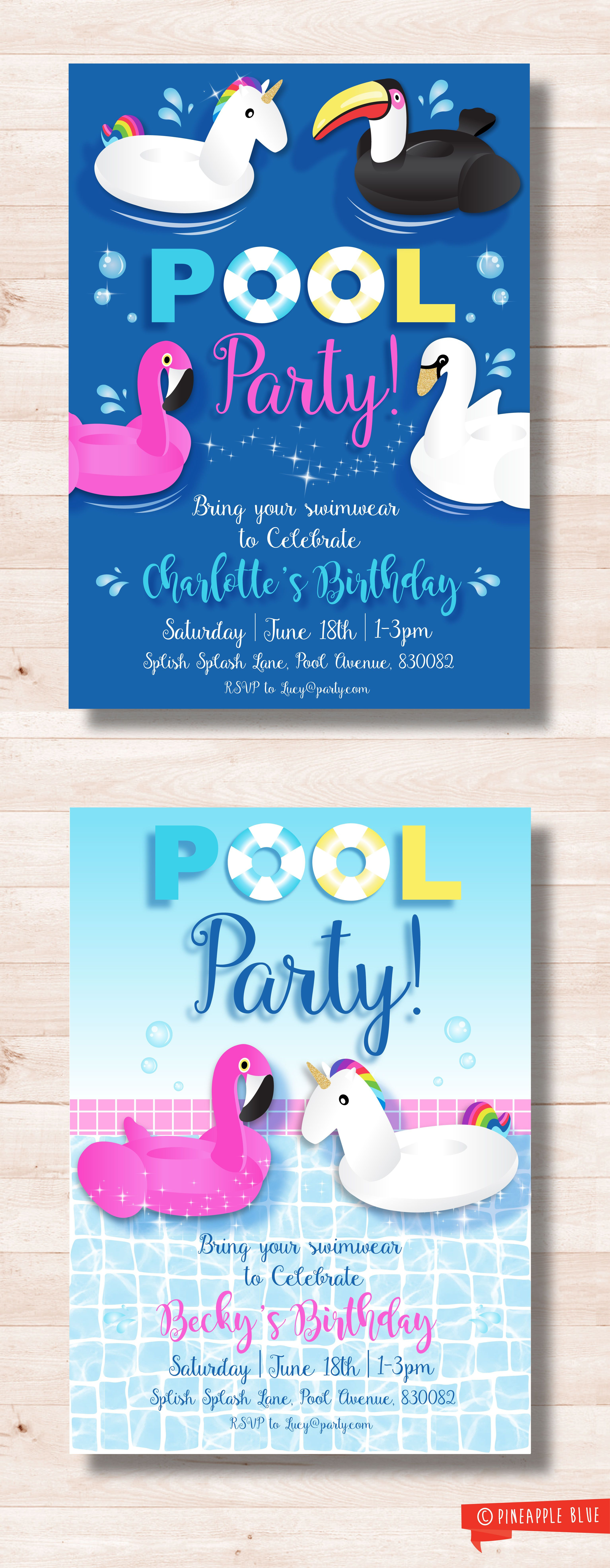 Unicorn Pool Party Ideas
 Unicorn pool party invitation