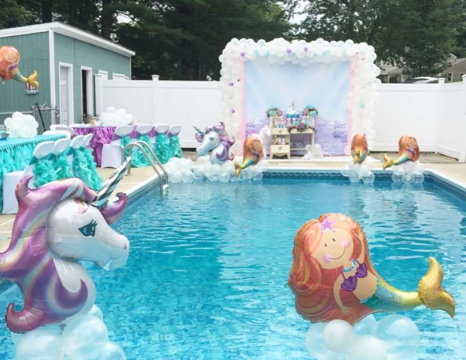 Unicorn Pool Party Ideas
 Unicorns Mermaids fairies Birthday "Fantasy Island