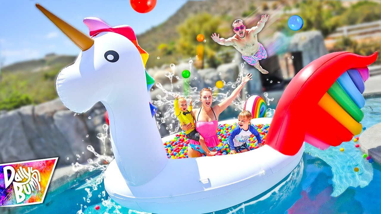 Unicorn Pool Party Ideas
 Giant Rainbow Unicorn FLOATING BALL PIT Swimming Pool