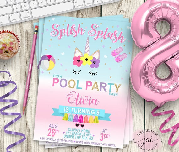 Unicorn Pool Party Ideas
 PRINTABLE Unicorn Pool Party Invitation Unicorn Party