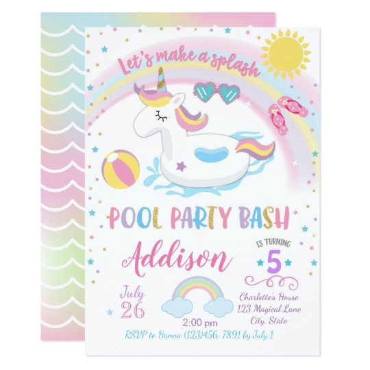 Unicorn Pool Party Ideas
 Unicorn Pool Party Birthday Invitation