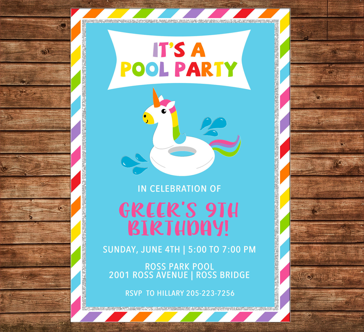 Unicorn Pool Party Ideas
 Girl Invitation Unicorn Float Pool Beach Birthday Party