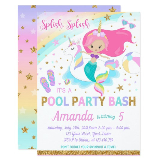 Unicorn Pool Party Ideas
 Mermaid & Unicorn Pool Party Invitation