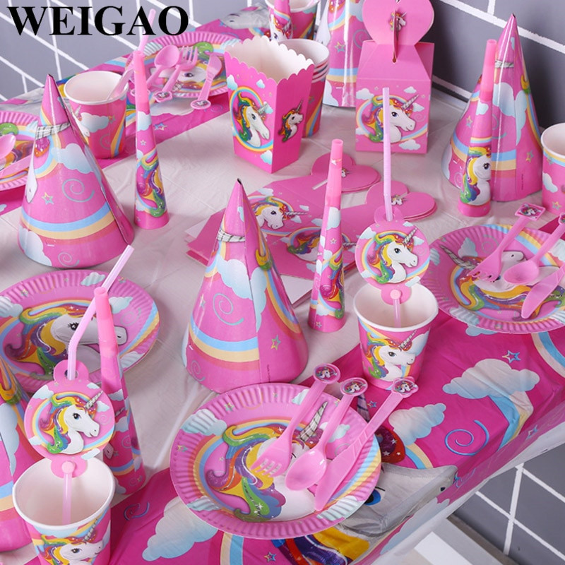 Unicorn Themed Party Ideas
 WEIGAO Pink White Unicorn Theme Party Sets Kids Birthday