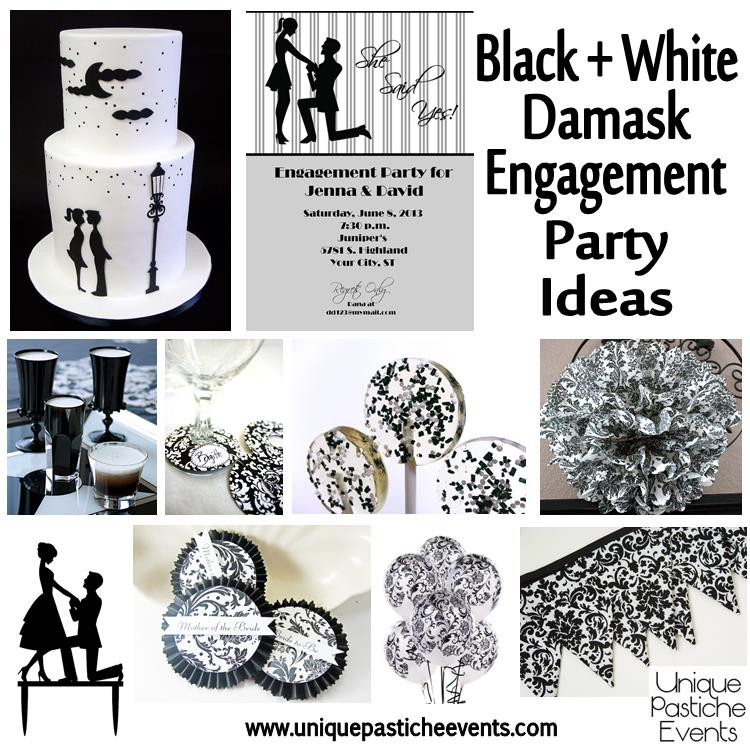Unique Engagement Party Ideas
 Black White Damask Engagement Party Ideas