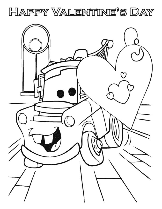 Valentines Coloring Coloring Pages Boys
 Cars Happy Valentines Day Coloring Page