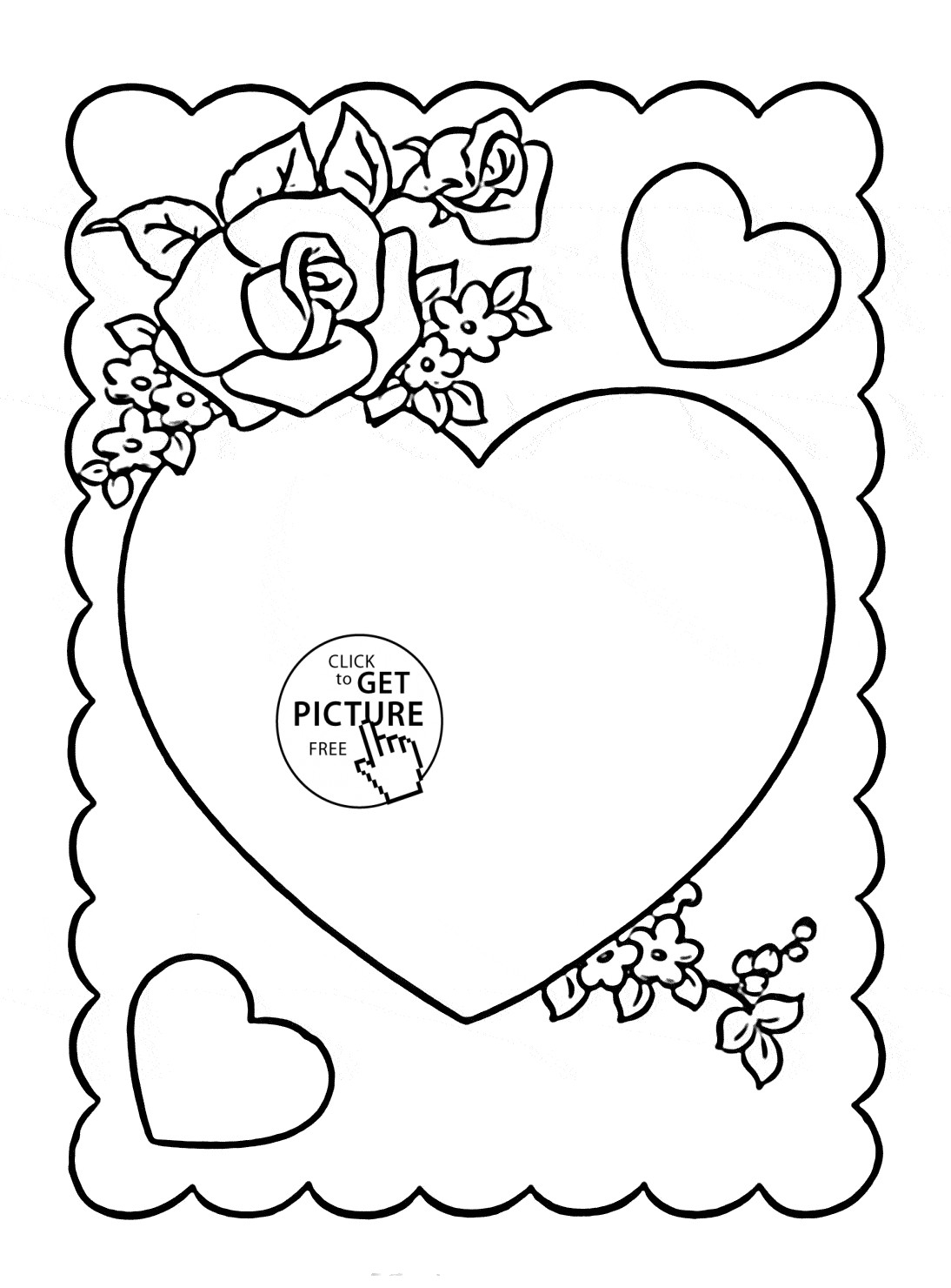 Valentines Coloring Pages For Girls
 Hearts Valentine With Flowers Coloring Page For Kids For
