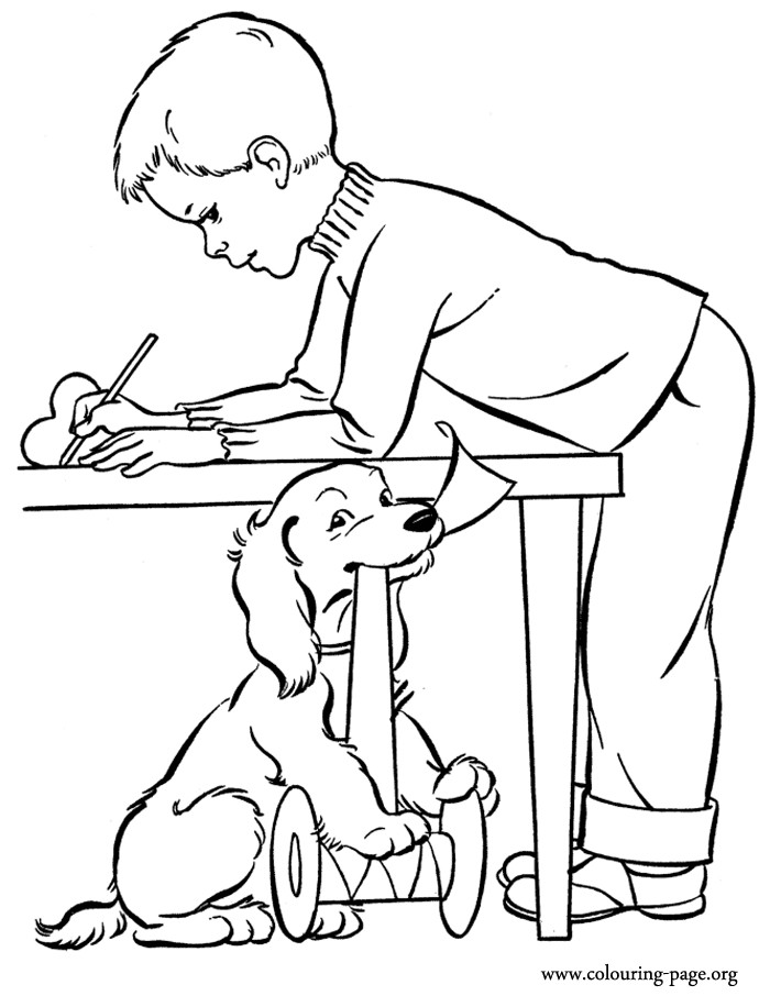 Valentines Day Boys Coloring Pages
 Valentine s Day A little boy and his puppy on Valentine