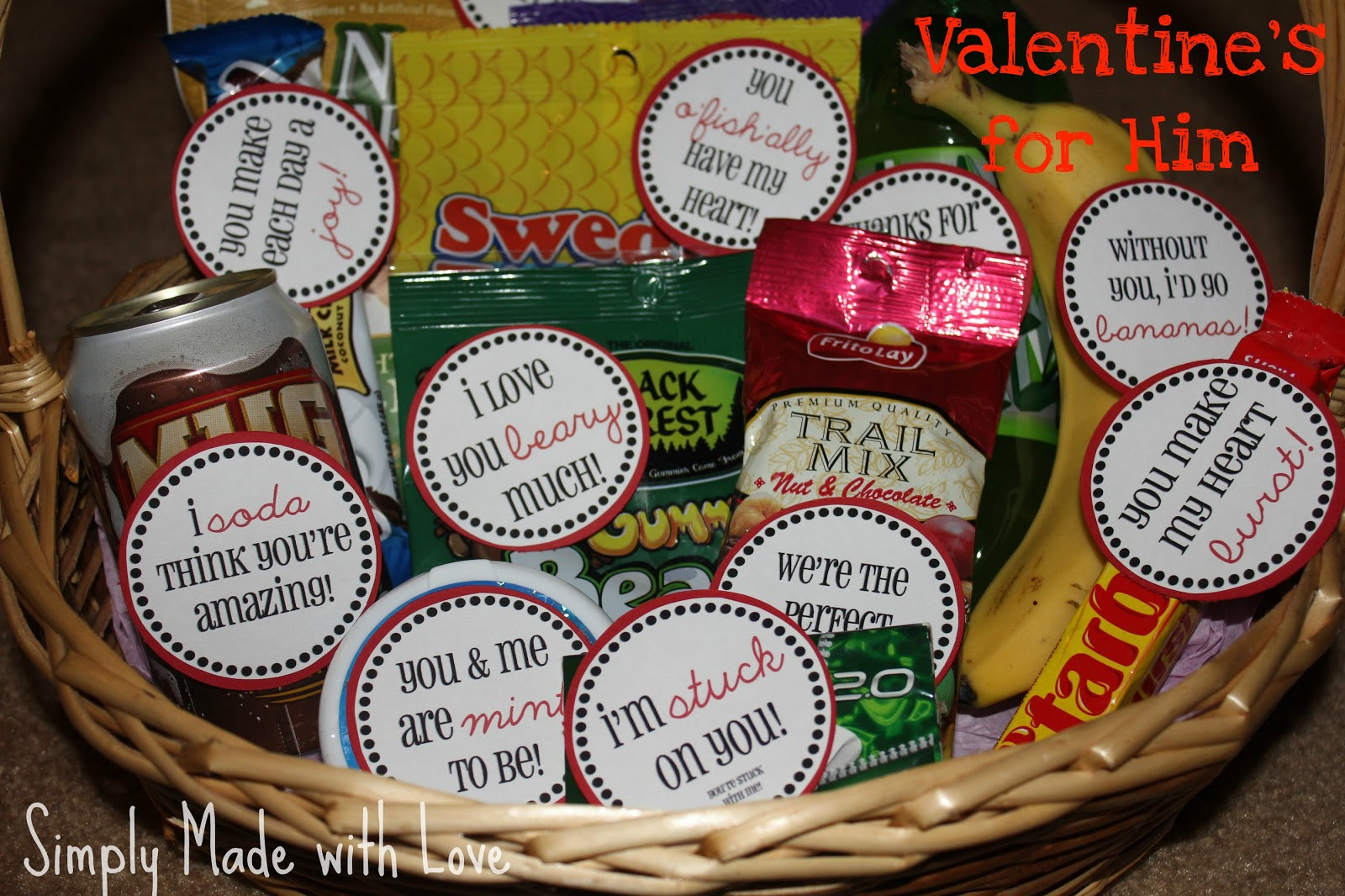 Valentines Gift Basket Ideas For Him
 simply made with love Valentine s for Him & Free Printable