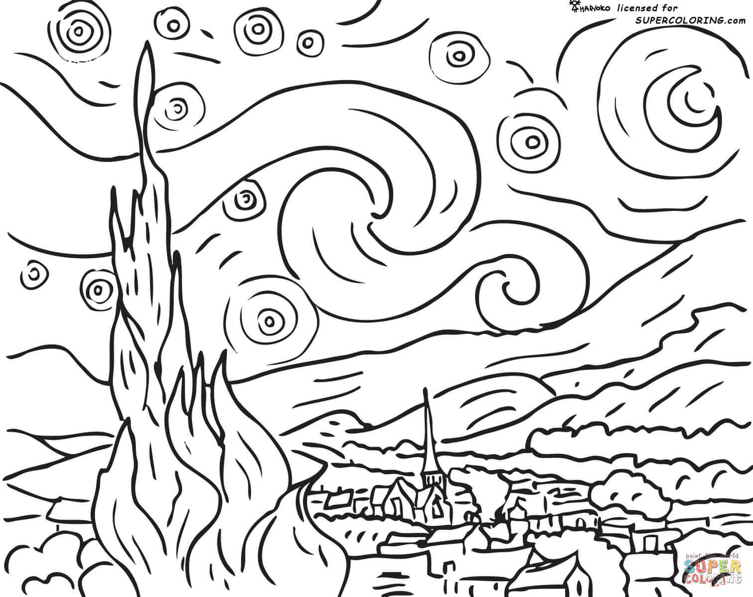Van Gogh Coloring Pages
 Starry Night By Vincent Van Gogh coloring page