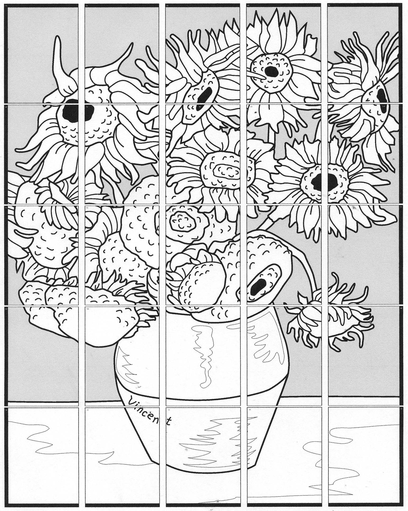 Van Gogh Coloring Pages
 Van Gogh’s Sunflower Mural Art Projects for Kids