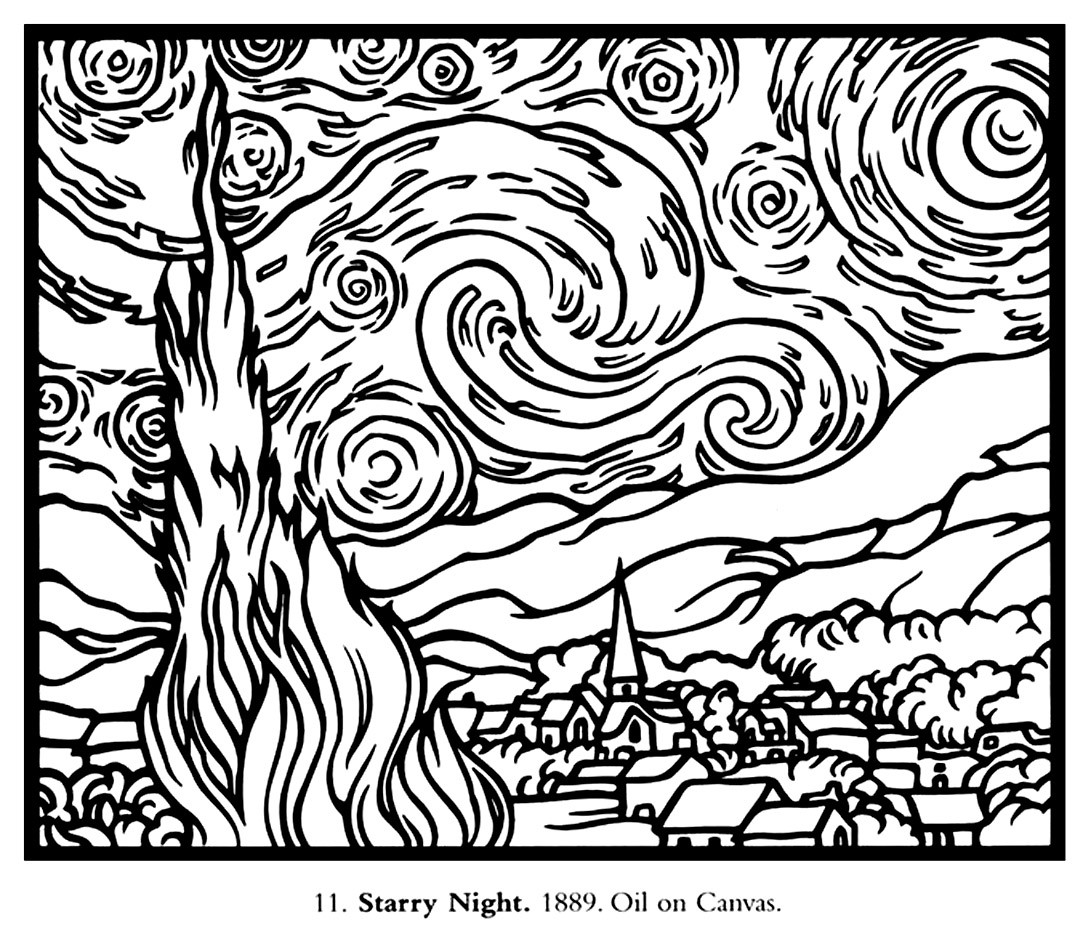 Van Gogh Coloring Pages
 Van gogh starry night large Masterpieces Adult Coloring