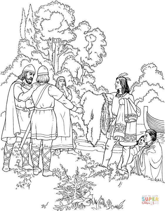Vikings Coloring Pages
 Indians are fering Gifts to Vikings coloring page