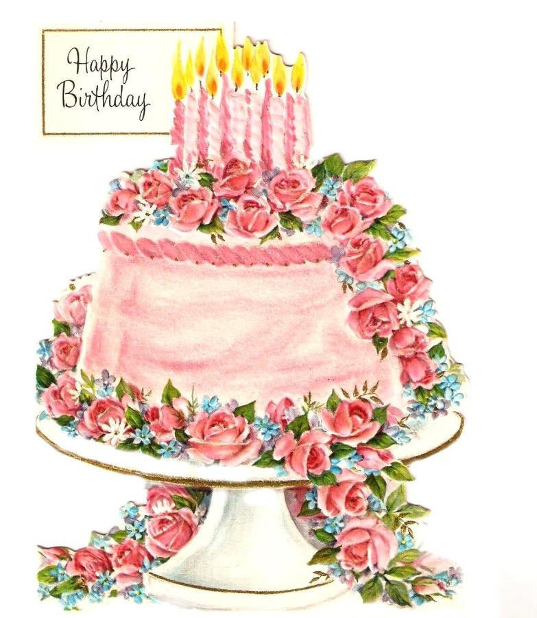 Vintage Birthday Cake
 Vintage Birthday Card Pink Cake by PaperPrizes on Etsy