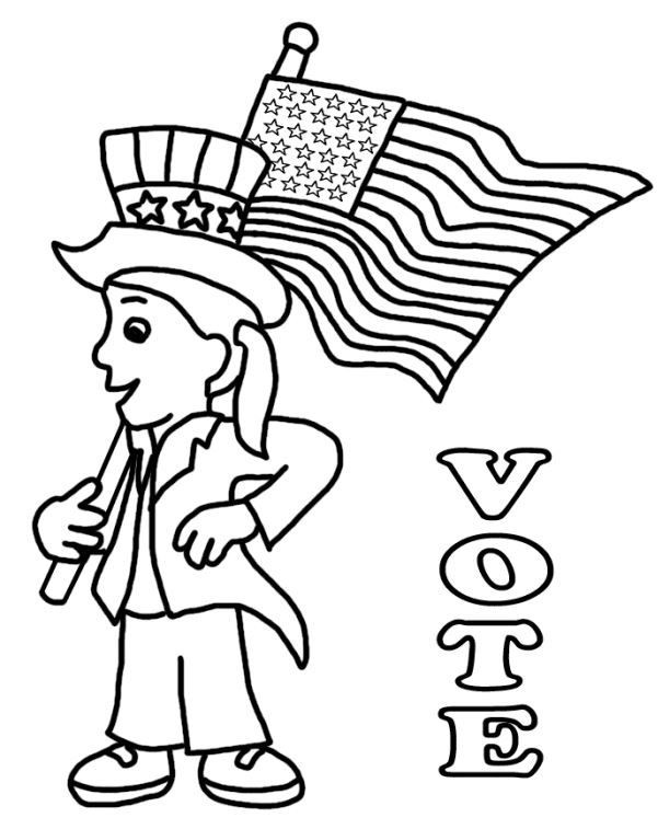 Voting Coloring Pages
 Coloring pages depicting Uncle Sam voting booths and
