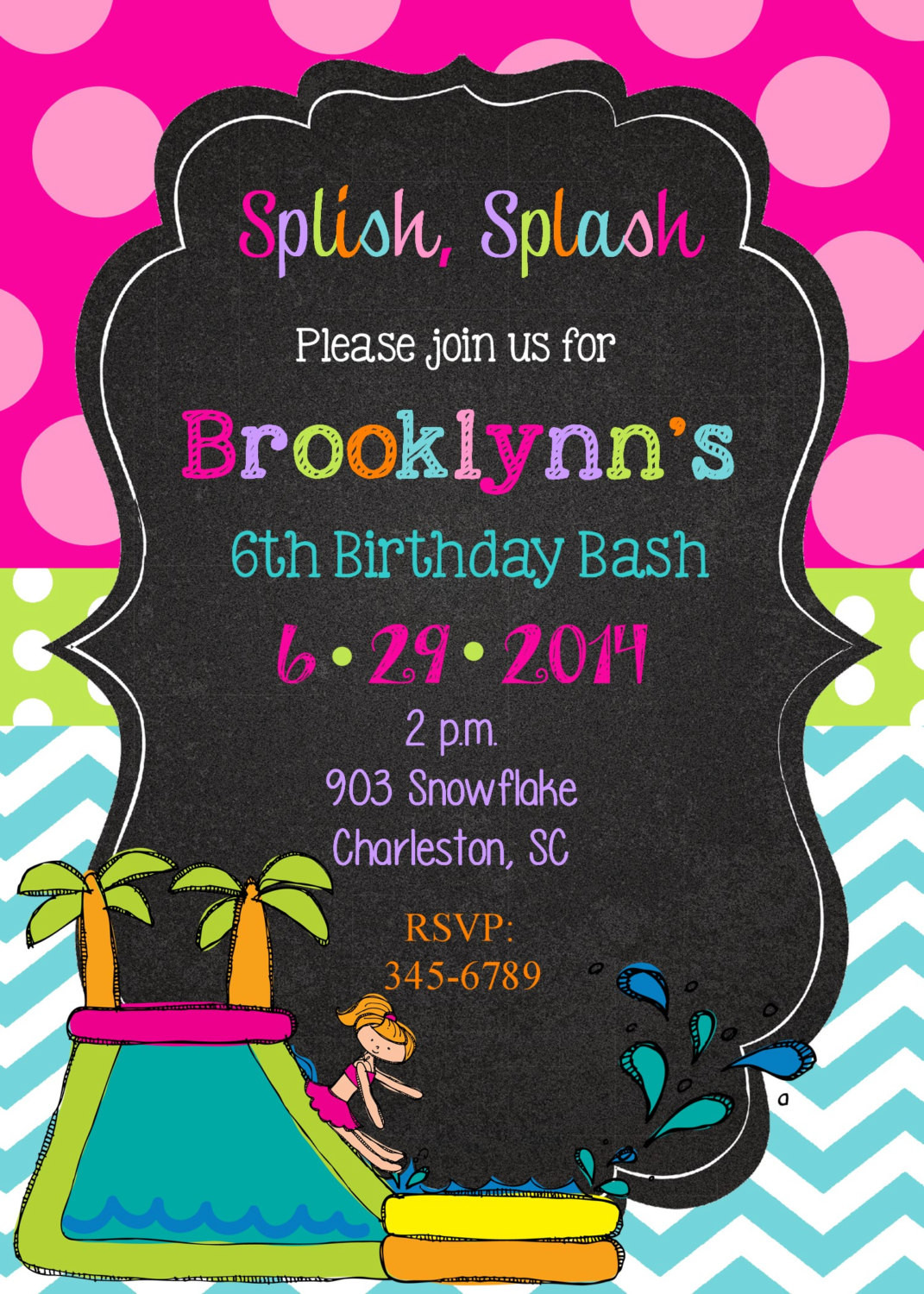 Water Slide Birthday Party Invitations
 Water Slide Party Birthday Party invitations printable or
