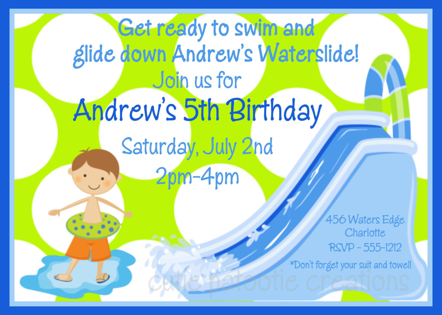 Water Slide Birthday Party Invitations
 Waterslide Birthday Invitation Waterslide Birthday Party