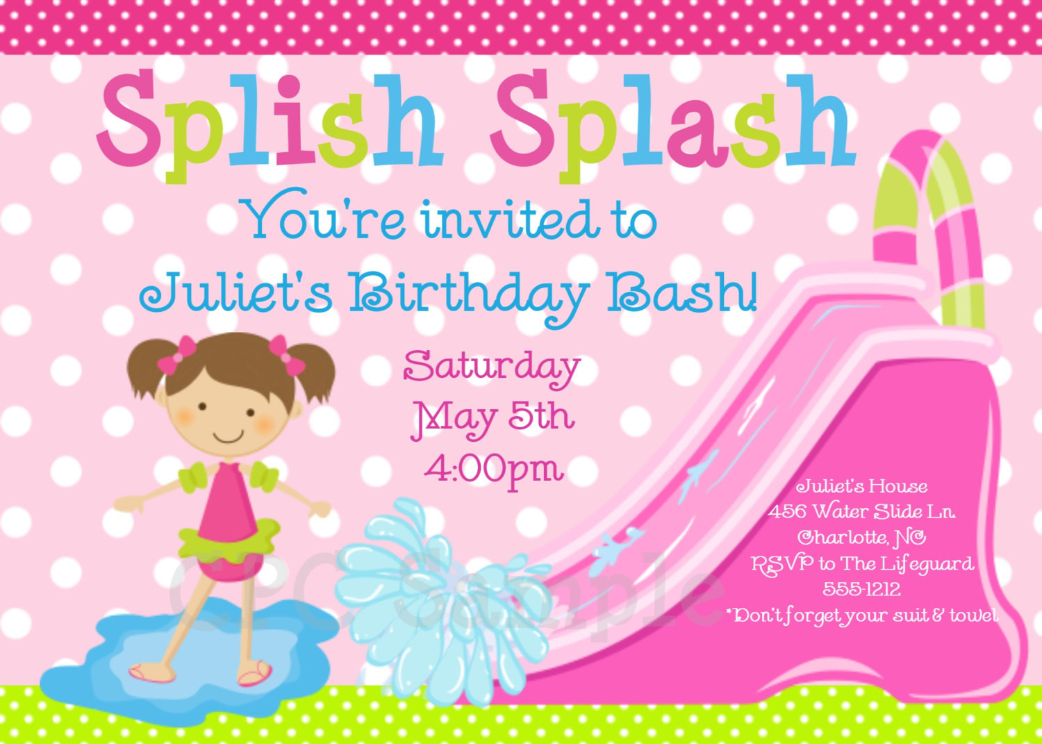 Water Slide Birthday Party Invitations
 Pool Party Invitation Water Slide Birthday Invitation