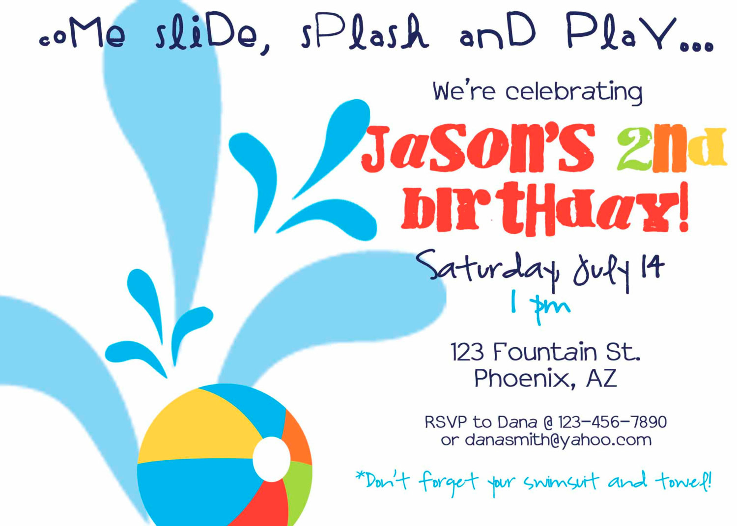 Water Slide Birthday Party Invitations
 Water Slide Invitation printable Birthday Party by