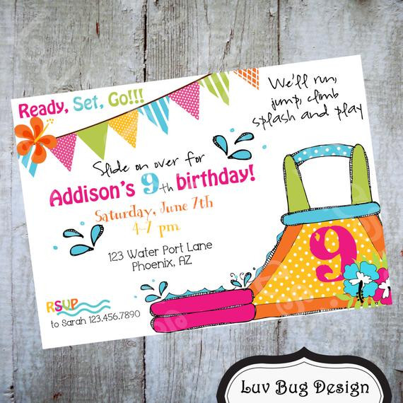 Water Slide Birthday Party Invitations
 WATER SLIDE Luau Birthday Invitation Printable by luvbugdesign