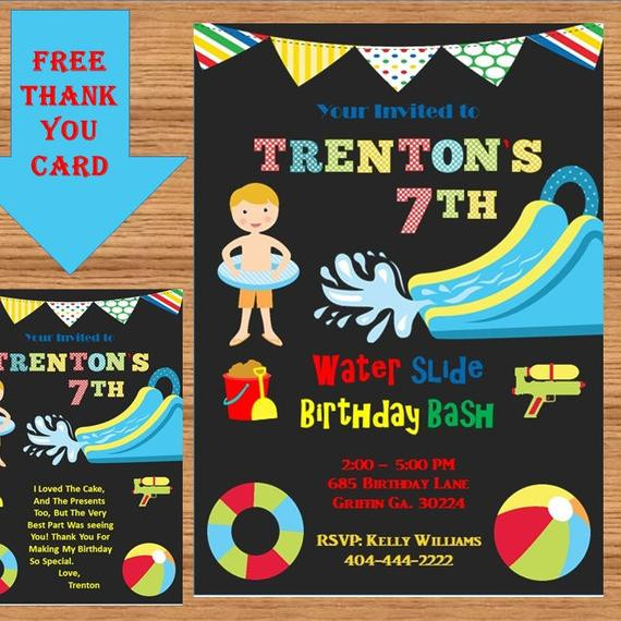 Water Slide Birthday Party Invitations
 Water Slide Birthday Party Invitation Swimming Party Water