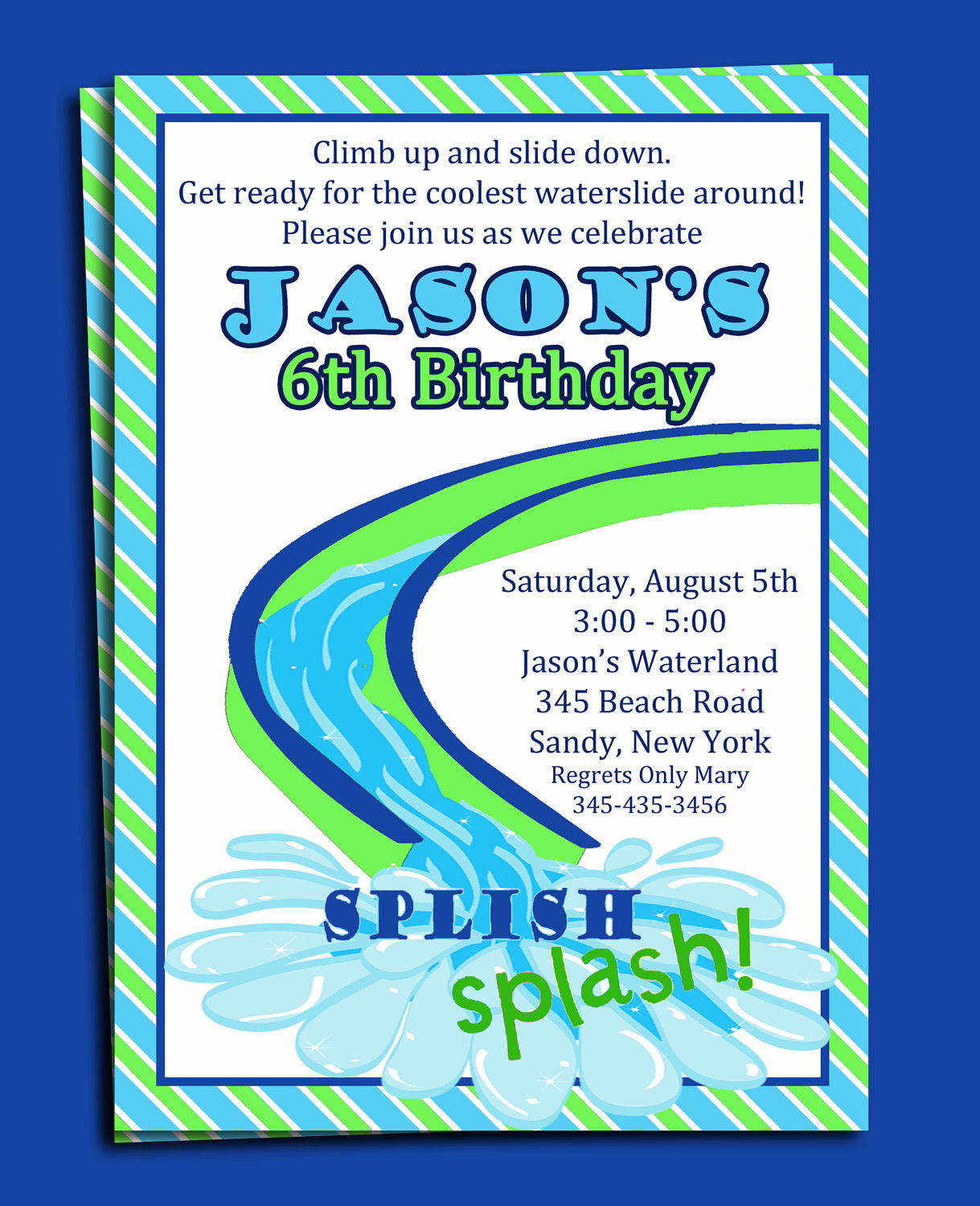 Water Slide Birthday Party Invitations
 Water Slide Pool Party Invitation Printable or Printed with