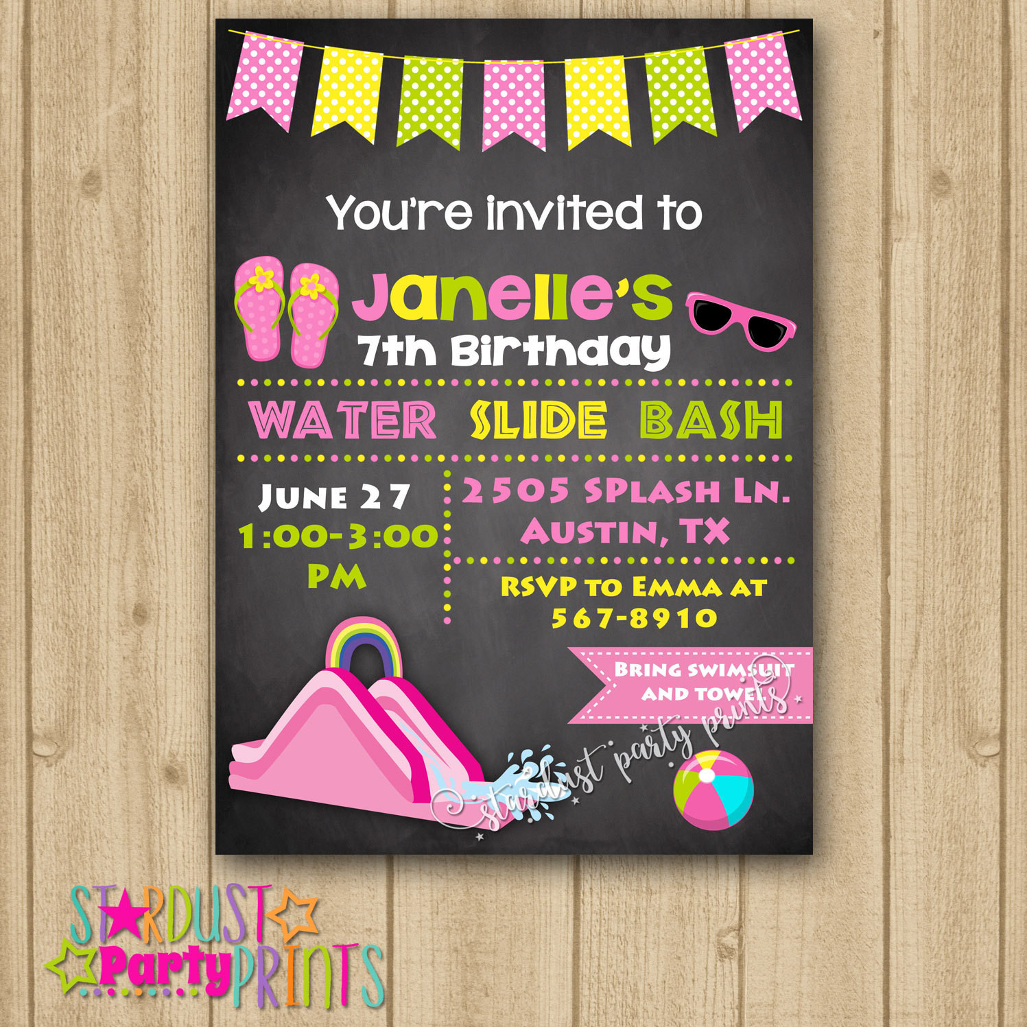 Water Slide Birthday Party Invitations
 Water Slide Invitation Water Slide Birthday Invitation Water