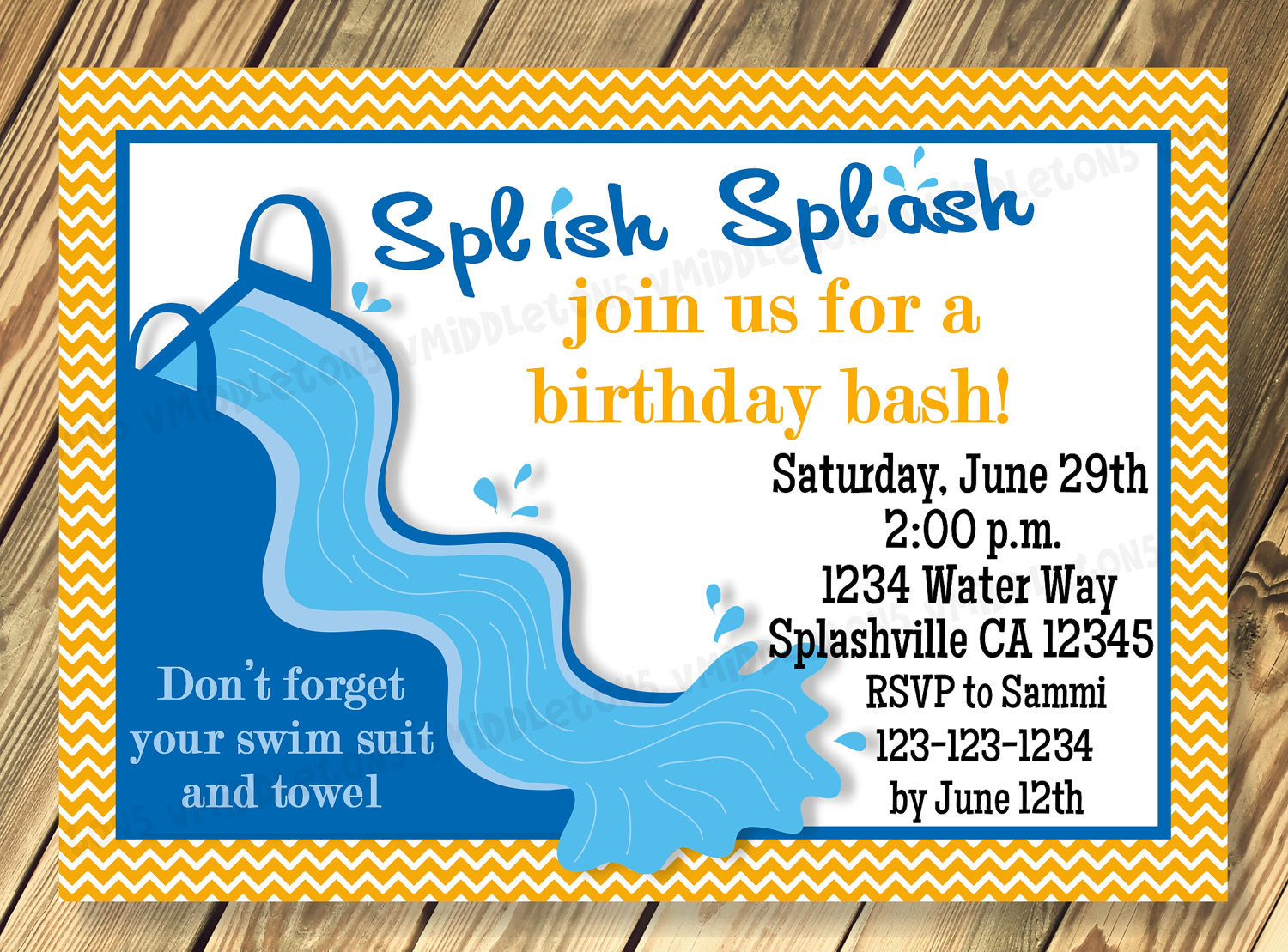 Water Slide Birthday Party Invitations
 Water Slide Birthday Party Invitation Print Your Own 5x7 or