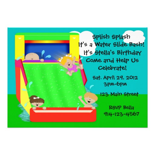Water Slide Birthday Party Invitations
 Water Slide Party Invitation 5" X 7" Invitation Card
