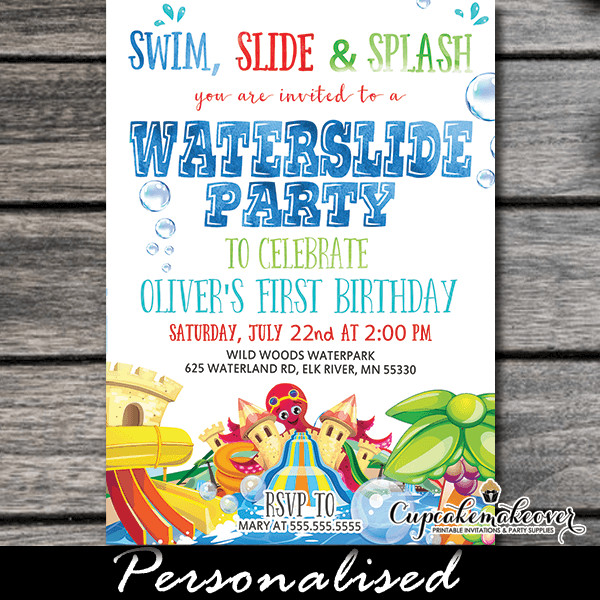 Water Slide Birthday Party Invitations
 Water Slide Party Invitations Swim Slide Splash