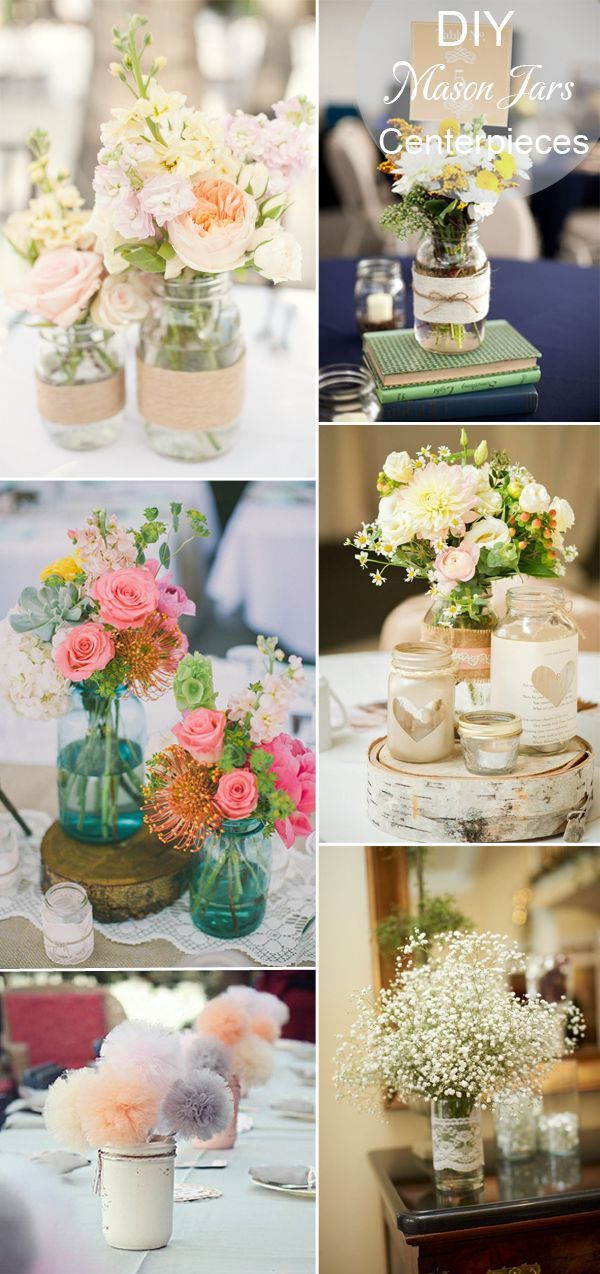 Wedding DIY Decorations
 DIY rustic inspired mason jars wedding tablke setting and