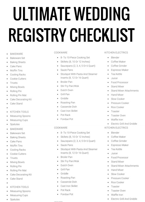 Wedding Gift Registry Ideas
 wedding registry checklist