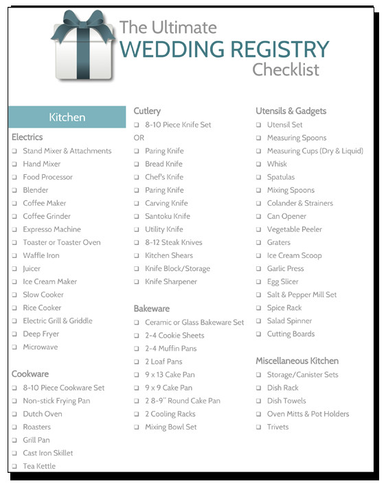 Wedding Gift Registry Ideas
 Wedding Registry Checklist