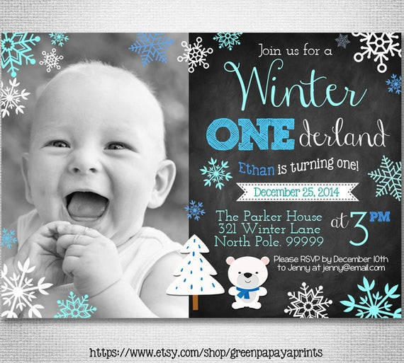 Winter One Derland Birthday Invitations
 Boy s Winter ederland Invitation Digital File