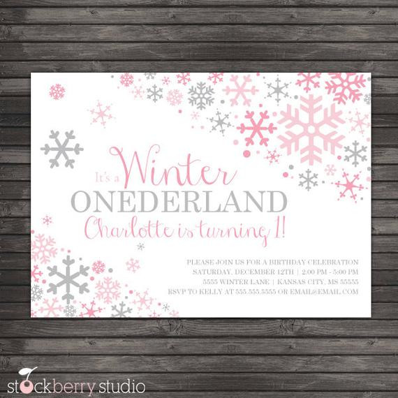 Winter One Derland Birthday Invitations
 Winter ederland Invitation Printable Pink Gray Winter