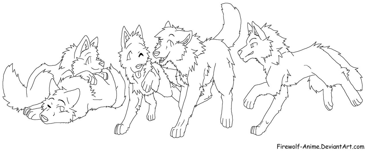 Wolf Pack Coloring Pages
 Global Art anime wolf lineart