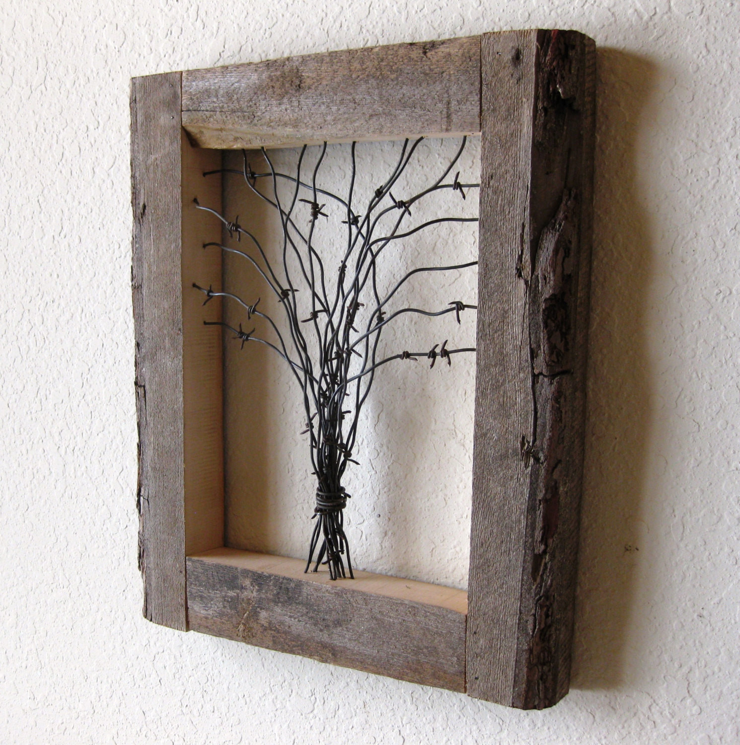 Wood Art Projects
 Reclaimed Barn Wood and Barbed Wire Tree Wall Art