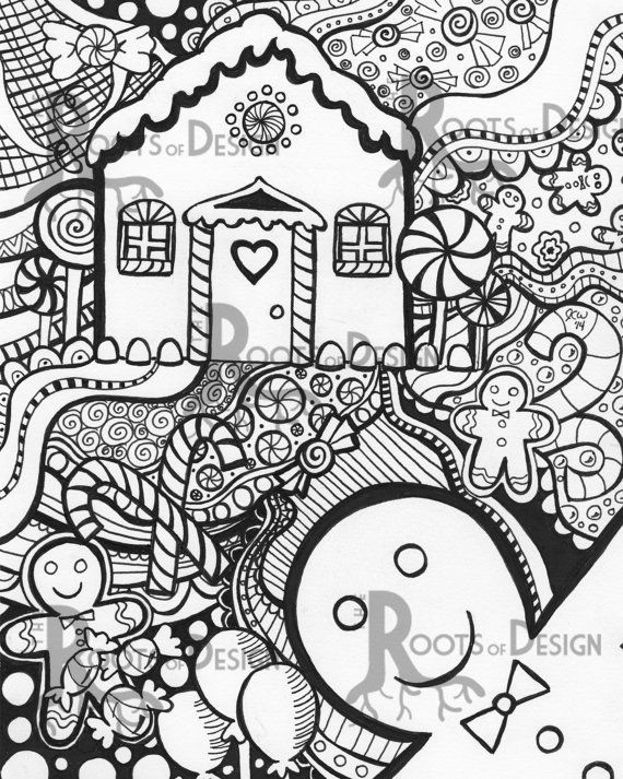 Zentangle Coloring Sheets For Boys
 Instant Download Printable Gingerbread Man and House