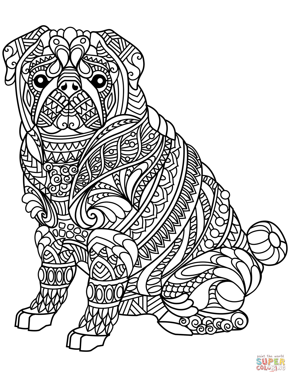 Zentangle Coloring Sheets For Boys
 Pug Dog Zentangle coloring page